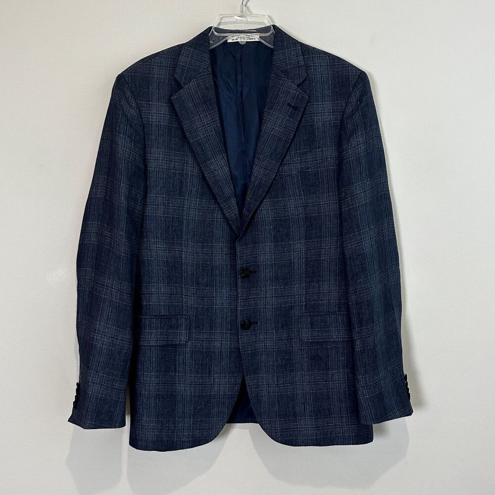 Joseph Abboud Limited Edition Linen Sport Coat 40R Blue Plaid Old Money Luxury